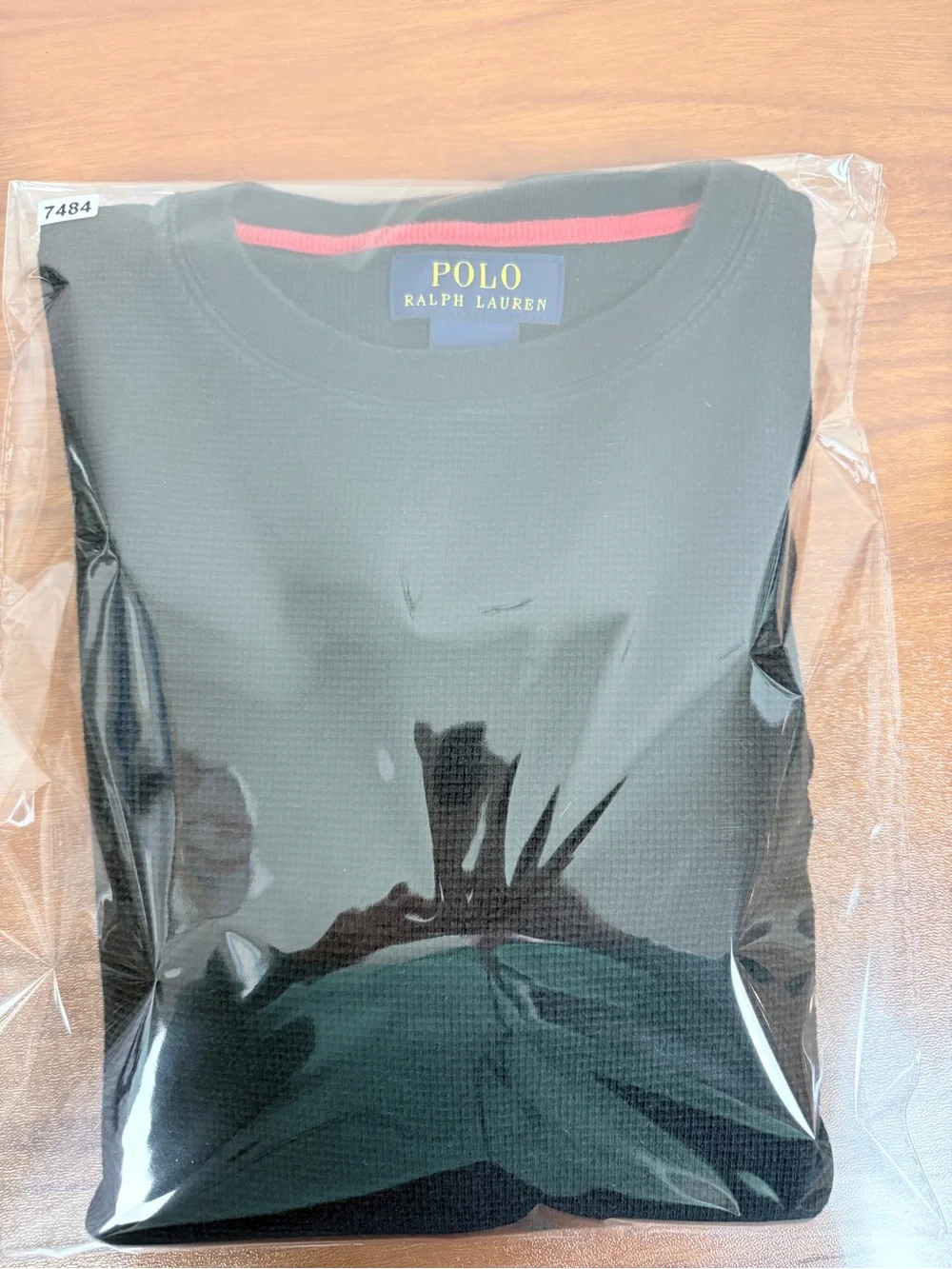 Polo Ralph Lauren Black Long-Sleeve Waffle Crew with Red Pony S